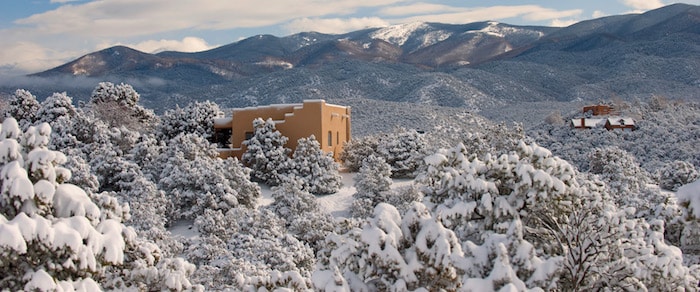 Santa Fe home in snow