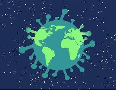 An illustration of the covid virus as the earth in space