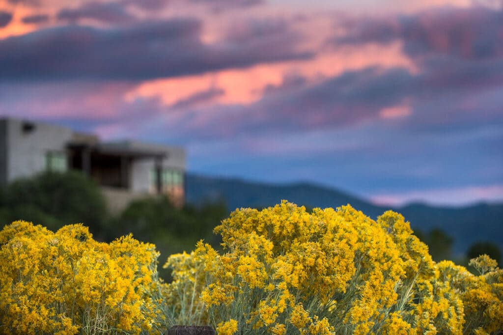 Santa Fe home with mountain landscape