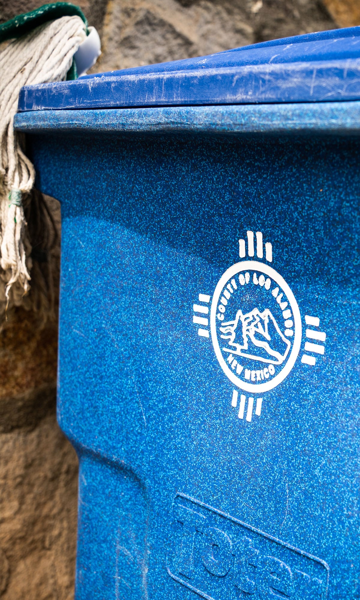 Blue Los Alamos County recycling bin