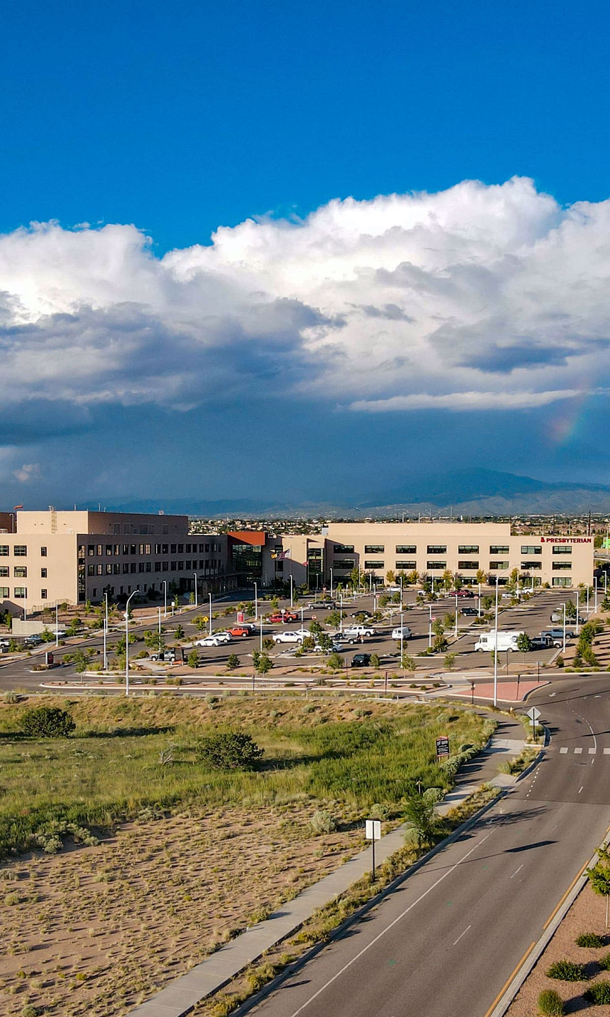 Aerial view of Presbyterian Hospital in Los Alamos.