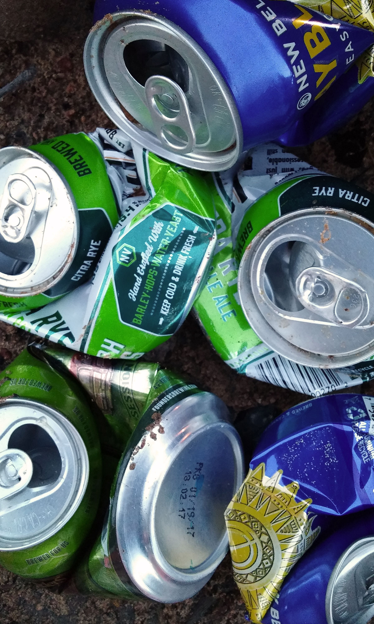 Crushed aluminum cans ready for recycling.
