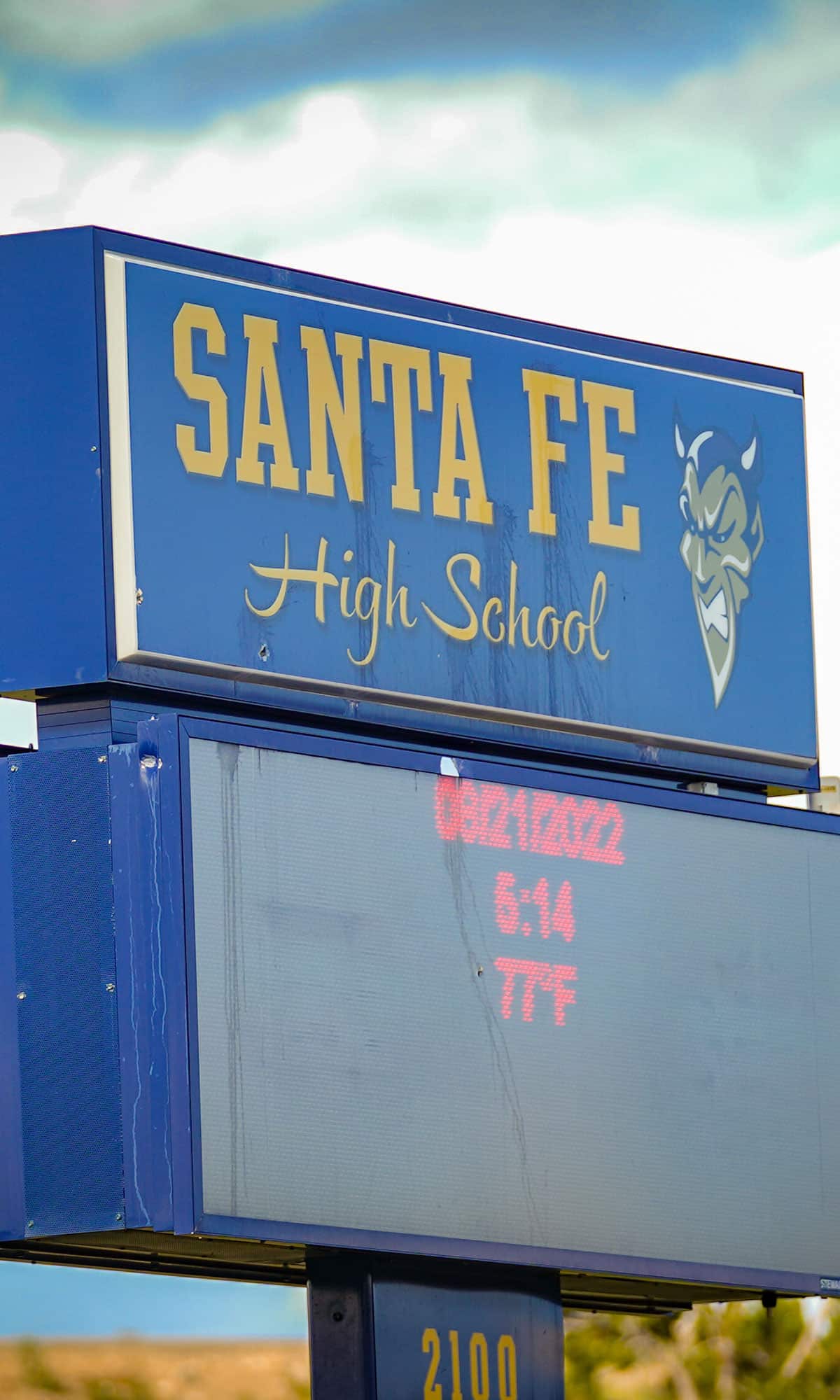 Sign outside Santa Fe High School.