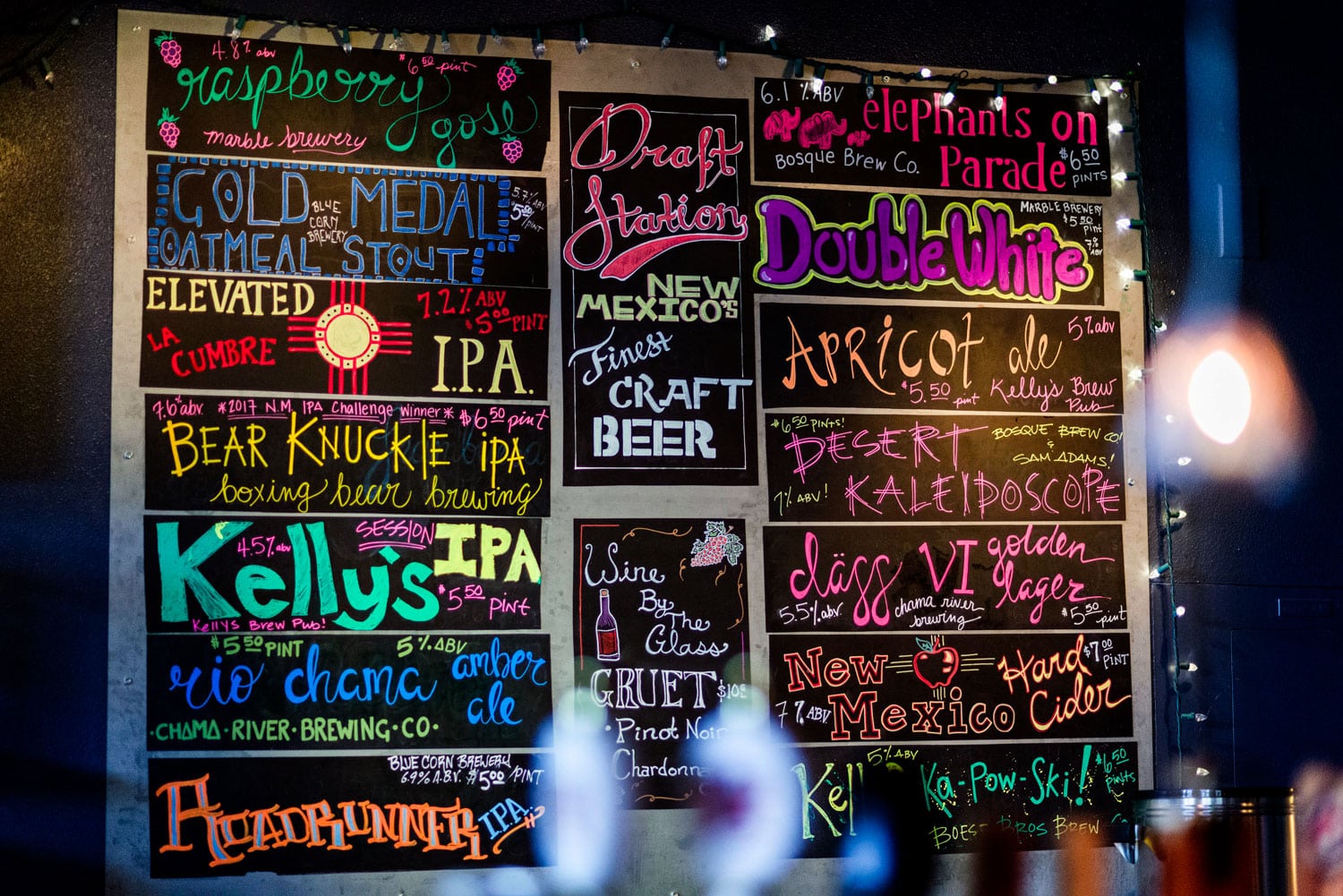 Colorful Brewhouse beer menu. Displaying many of the local beers and brewers.